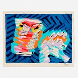 Sad Cat (from the Cats portfolio) by Karel Appel, 1979, lithograph in colors, sold Mar 2025