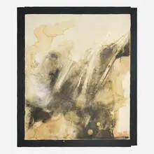 Lucy Dodd, 2 Doors, 1 Tomb, Coming Through the Back Side of Death-Right, 2013, foss leaf extract, yerba maté, buckhorn berries, wakame, Liquid Smoke, wild walnut rind, iron glimmer, spirulina, yew berries, hematite, black lichen, urine, charcoal, kombucha SCOBY, fossphorescents, red annato, nettles, mixed pigments, and flower essenc