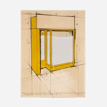 Yellow Store Front, Project by Christo, 1980, lithograph in colors with collage on paper mounted to museum board, sold Dec 2025