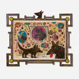 Roy De Forest, Ode to Rin Tin TIn, 2002, lithograph and woodcut in colors with pochoir on Thai mulberry in artist-made frame