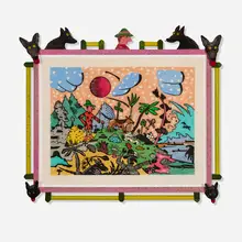 Roy De Forest, Van Gogh in the Tropics, 1999, woodcut in colors on Thai mulberry in artist-made frame