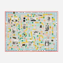 Jane Hammond, Snapshot Odyssey, 2014, lithograph in colors with pochoir, digital laser printing, chine collé and collage on BFK Rives, Thai mulberry, Mokume wood-grain and metallic papers