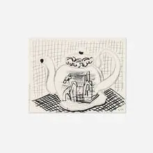 David Hockney, Teapot, 1988, fax print of a facsimile drawing
