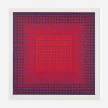Compounded Red by Julian Stanczak, 1980, screenprint in colors, sold Dec 2025