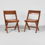 'Pair of 'PJEC-010301 Library Chairs’ or ‘Chaise En Teck’ by Pierre Jeanneret, c.1959, each of teak and cane, sold Jul 2025
