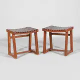 Pair of model 'PJ-011029' slatted low stools by Pierre Jeanneret, c.1960, teak, sold Jul 2025