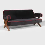'PJ-010806 Easy Lounge’ sofa by Pierre Jeanneret, c.1958, in teak and upholstered in black velvet, sold Jul 2025