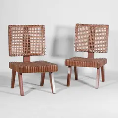 Pierre Jeanneret, Pair of lounge chairs, c.1956, each of oak and cane