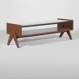 Coffee table by Pierre Jeanneret, c.1960, teak with a glass top, sold Jul 2025