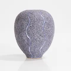 Peter Beard, Stoneware vessel, covered in indigo glaze with incised decoration picked out in white