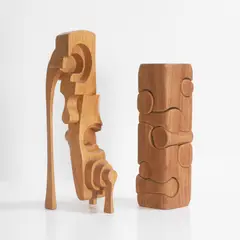 Brian Willsher, Two carved sculptures, 2001, teak