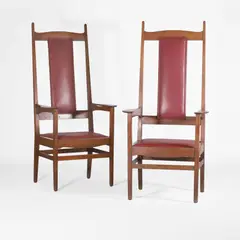 Charles Francis Annesley Voysey, Pair of oak 'Essex' armchairs, c.1900