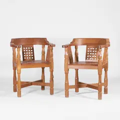 Robert 'Mouseman' Thompson, Pair of oak 'Monk' elbow chairs