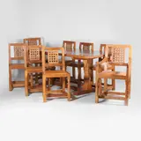 Robert 'Mouseman' Thompson, Oak dining suite, tan leather seat and stud details