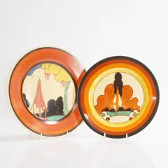 Two pottery plates by Clarice Cliff, c.1930, sold Apr 2025