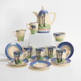 Clarice Cliff, 'Blur Firs' pottery coffee service