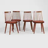 Yngve Ekstrom, Set of four 'Pinocchio' dining chairs, each with a spindle back above a solid seat with tan leather cushion