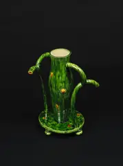 'Wild Flower Vase' by Walter Keeler, 2007, Earthenware, 'Whieldon ware' green with yellow glazes, sold Dec 2023