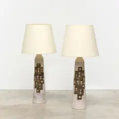 Georges Pelletier, Rare paire de lampes, A rare pair of lamps in partially glazed clay and nickel by Georges Pelletier circa 1960