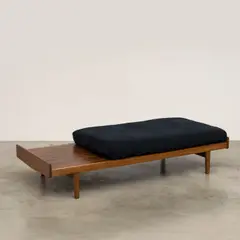 Banquette 118 by Pierre Paulin, A '118' bench in oak, metal, foam and fabric by Pierre Paulin designed in 1953 and edited by Meubles TV, offered Nov 2024