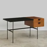 Pierre Paulin, Bureau CM141, A 'CM141' desk in beech, oak, sycamore, okoume plywood and lacquered metal by Pierre Paulin designed in 1954 and edited by Thonet