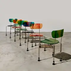 Ensemble de six chaises Broadway by Gaetano Pesce, A set of six 'Broadway' chairs in resin, chrome-plated steel and resin by Gaetano Pesce designed in 1993 and edited by B, sold Nov 2024