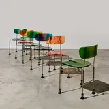 Gaetano Pesce, Ensemble de six chaises Broadway, A set of six 'Broadway' chairs in resin, chrome-plated steel and resin by Gaetano Pesce designed in 1993 and edited by Bernini SpA