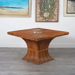 Gabriella Crespi, Rare table de la collection Rising Sun, version carrée, A rare signed square table from the 'Rising Sung' series in bamboo and brass by Gabriella Crespi designed circa 1974-1975