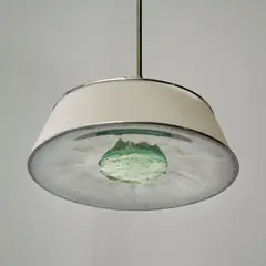 Suspension 2364 by Max Ingrand, Verre dépoli, verre, aluminium partiellement peint et laiton, sold Nov 2024