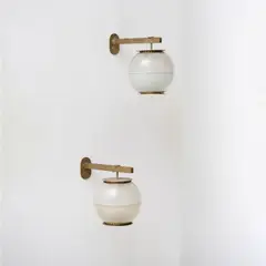 Ensemble de six appliques LP7 by Ignazio Gardella, A set of six 'LP7' sconces in glass, brass and metal by Ignazio Gardella designed in 1955 and edited by Azucena, offered Nov 2024