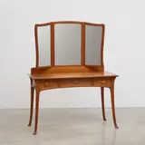 Edward Colonna, Coiffeuse, A dressing table in walnut, oak, sipo, gilt brass and mirrored glass by Edward Colonna designed circa 1900