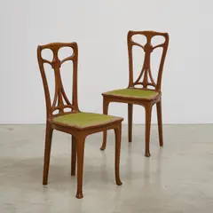 Paire de chaises by Edward Colonna, A pair of chairs in beech and fabric by Edward Colonna circa 1900, offered Nov 2024