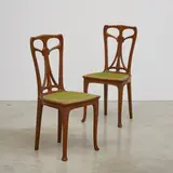 Edward Colonna, Paire de chaises, A pair of chairs in beech and fabric by Edward Colonna circa 1900