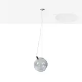 Carlo Nason, Suspension Sona, A 'Sona' pendant light in stainless steel and iridescent blown glass by Carlo Nason designed in 1973 and edited by Lumenform