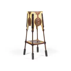 Carlo Bugatti, Sellette, A stand in wood, parchment, copper sheet and tin by Carlo Bugatti circa 1900