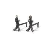Travail Français, Paire de chenets zoomorphes, Fer forgé, bronze doré et fonte