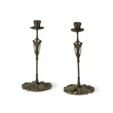 Georges de Feure, Paire de bougeoirs, A pair of candleholders in patinated brass by Georges de Feure designed in 1901