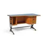 La Permanente Mobili Cantu, Bureau, A stamped desk in canarium, solid beech, formica, brass and metal by La Permanente Mobili Cantù circa 1950