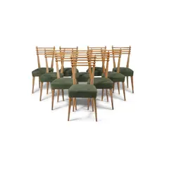 Melchiorre Bega, Suite de dix chaises, A set of ten chairs in ash and original fabric by Melchiorre Bega circa 1940