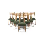 Melchiorre Bega, Suite de dix chaises, A set of ten chairs in ash and original fabric by Melchiorre Bega circa 1940