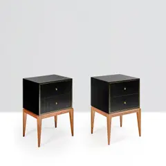 Attila Suta, Paire de chevets, An impressed pair of nightstands in walnut, lacquered wood and brass by Attila Suta in 2022