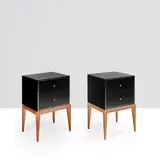 Attila Suta, Paire de chevets, An impressed pair of nightstands in walnut, lacquered wood and brass by Attila Suta in 2022