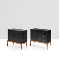 Attila Suta, Paire de commodes, An impressed pair of chests of drawers in walnut, lacquered wood and brass by Attila Suta in 2021