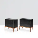 Attila Suta, Paire de commodes, An impressed pair of chests of drawers in walnut, lacquered wood and brass by Attila Suta in 2021