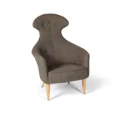 Fauteuil Eva by Kerstin Hörlin-Holmqvist, An 'Eva' armchair in walnut and fabric by Kerstin Hörlin-Holmqvist designed in 1958 and edited by Nordiska Kompaniet, sold Sep 2024