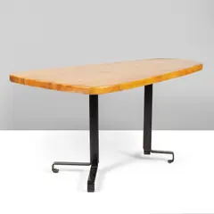 Charlotte Perriand, Table forme libre, A free form table in fir and lacquered metal by Charlotte Perriand designed in 1987 for l'Aiguille Grive, Arc 1800