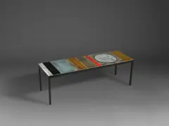 Roger Capron, Table basse Soleil, A signed 'Soleil' coffee table in glazed lava and painted steel by Roger Capron circa 1960
