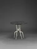 Franck Evennou, Table d'appoint Mangrove, Bronze nickelé et ardoise gravée à la main