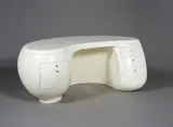 Maurice Calka, Bureau Boomerang, A marked 'Boomerang' desk in tinted fiberglass and metal by Maurice Calka designed in 1970 and edited by Leleu Deshays