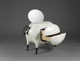 Hubert Le Gall, Rare commode 1,2,3 mouton, A rare limited edition '1,2,3 mouton' chest of drawers in varnished wood, lacquered resin and sheepskin by Hubert Le Gall in 2000